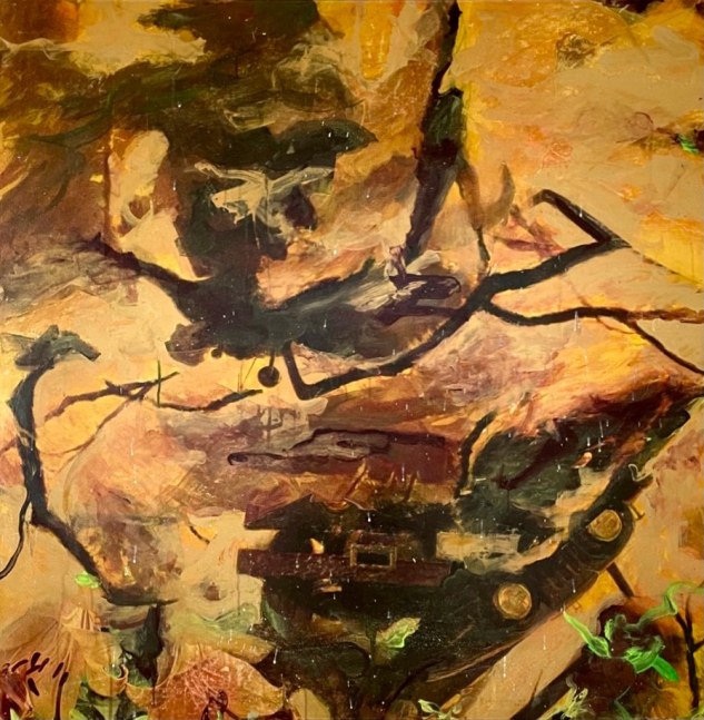 Bruce Helander, Branch Office, 2010, Acrylic with Printed Background on canvas, 48 x 48 inches, bruce helander art for sale